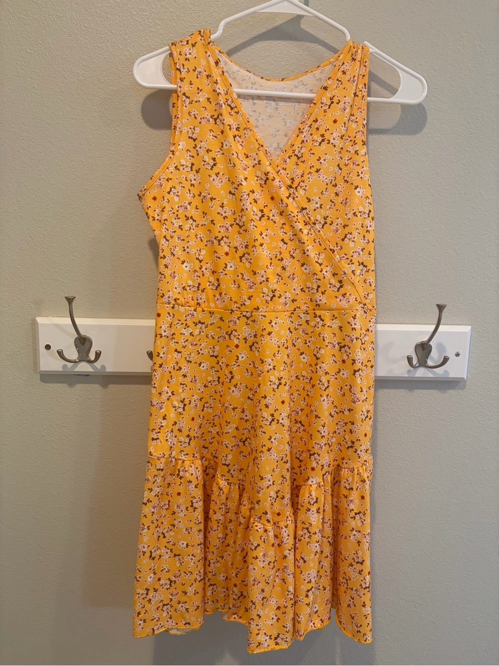 Yellow Floral Sleeveless Wrap Midi Dress